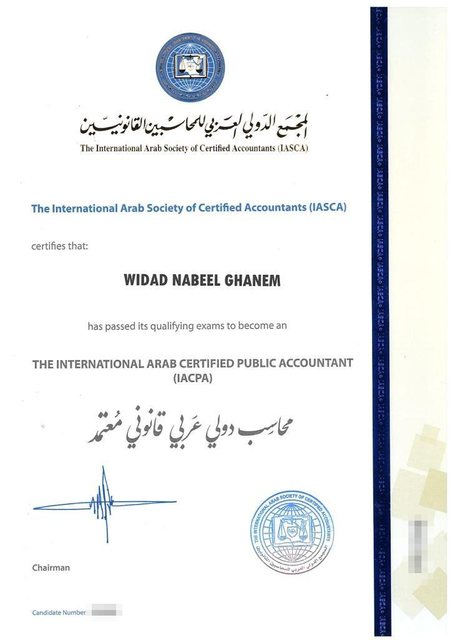 Scan of certificate: International Arab Certified Public Accountant (IACPA)