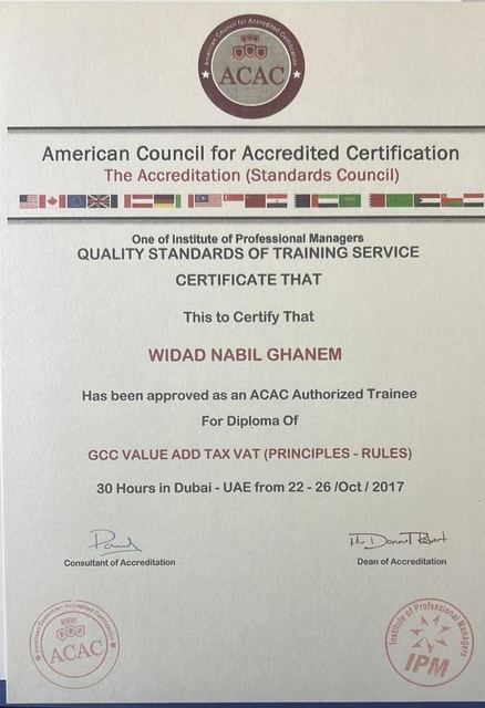 Scan of certificate: Diploma: GCC Value Added Tax (Principles and Rules)
