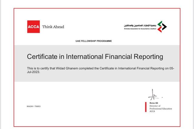 Scan of certificate: Certificate in International Financial Reporting