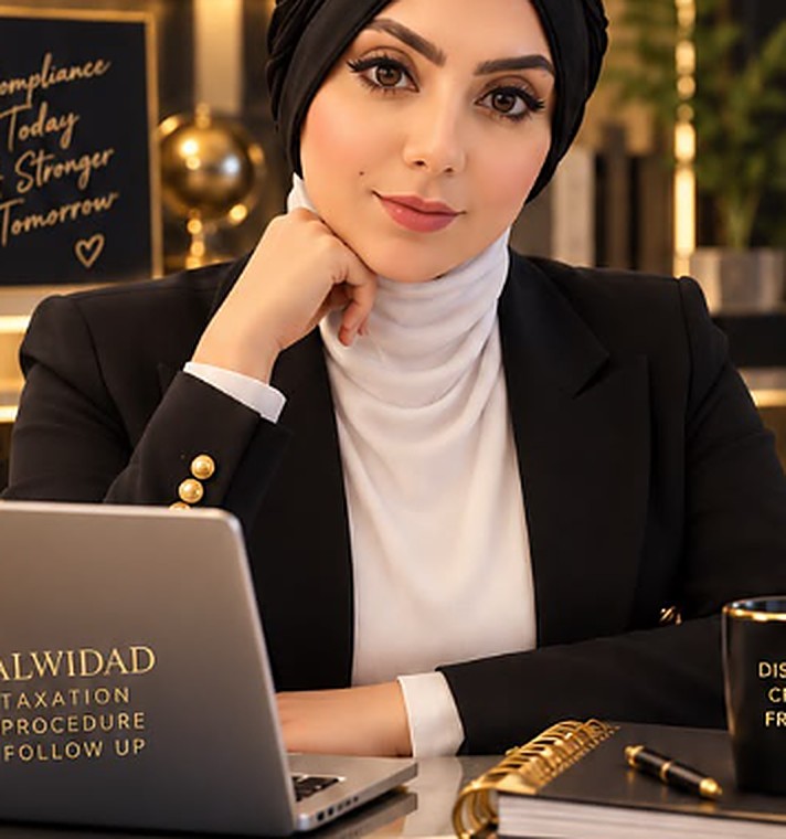 Wedad, legal accountant, at her desk with a laptop
